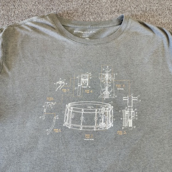 Banana Republic Other - Banana Republic XL Gray Snare Drum Blueprint Graphic T Shirt Cotton Blend Tee